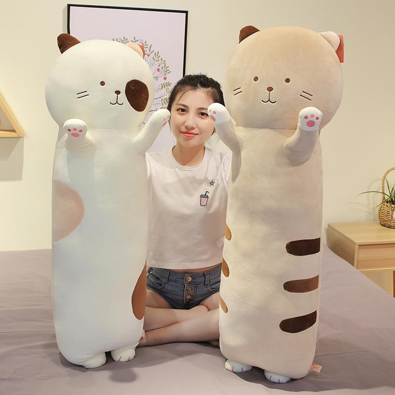 Mới Kawaii Mạ Cát Nhồi Bông Gối Đệm Mềm Mèo Sang Trọng Búp Bê Sofa Động Vật Dài Gối Trẻ Em Đồ Chơi Quà Tặng Giáng Sinh Cho bé Gái