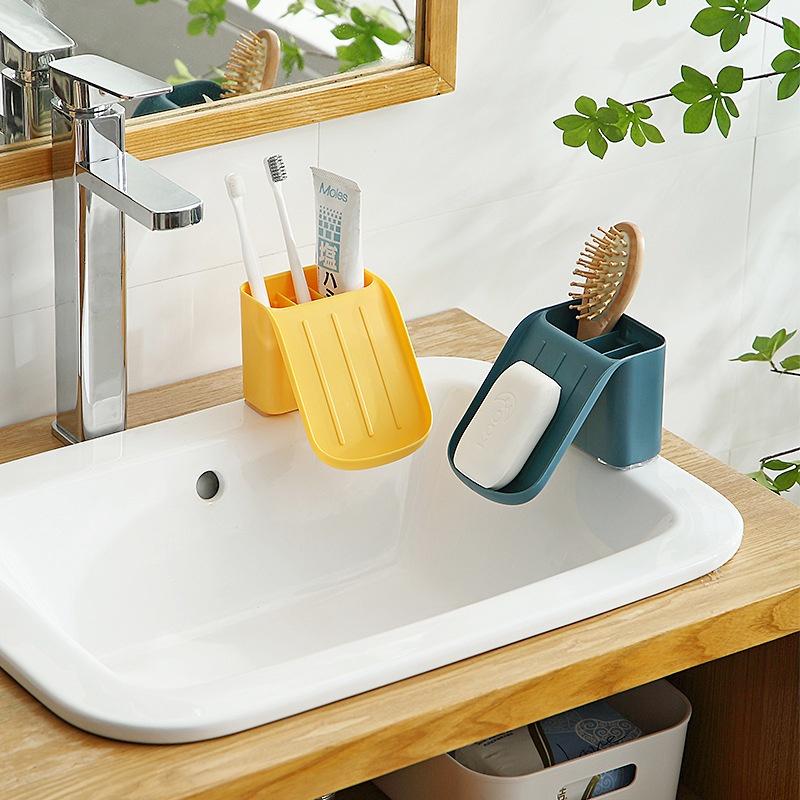 Khay Đựng Xà Phòng / Bàn Chải Đánh Răng Bằng Nhựa Gắn Tường Không Cần Khoan Lỗ Đa Năng