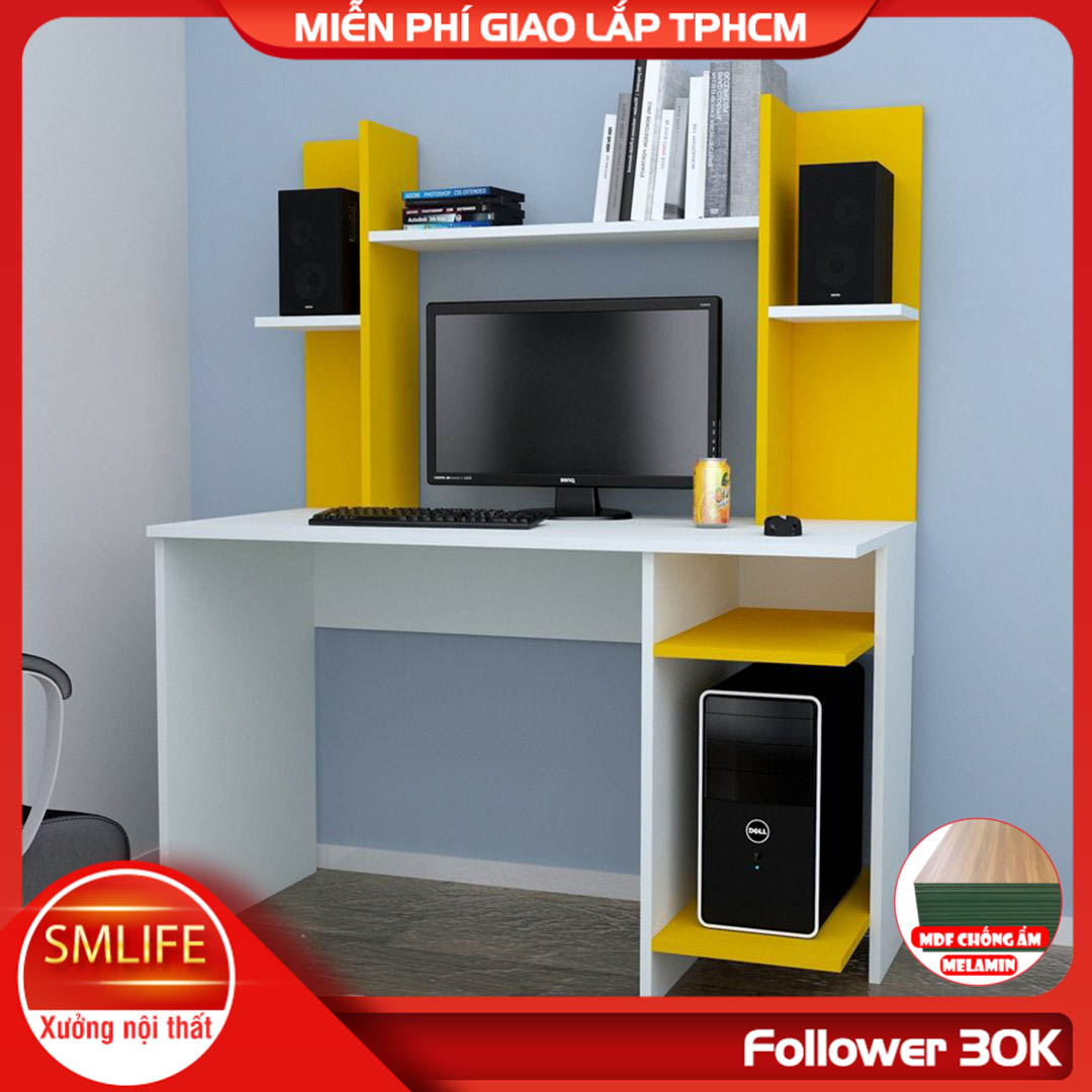 Bàn làm việc gỗ công nghiệp liền kệ để sách SMLIFE Devinsu