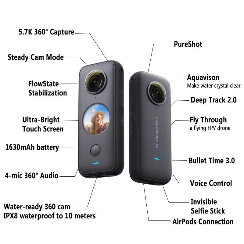 Insta360 One X2 Camera hành động toàn cảnh thể thao Insta 360 One X2 Video 5,7K Chống nước 10M Ổn định FlowState Camera 1630mAh