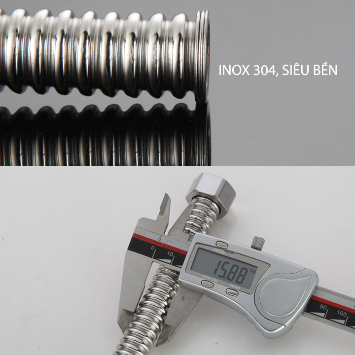 01 Ống cấp nước nóng lạnh bằng inox 304 uốn cong linh hoạt, đường kính 20mm