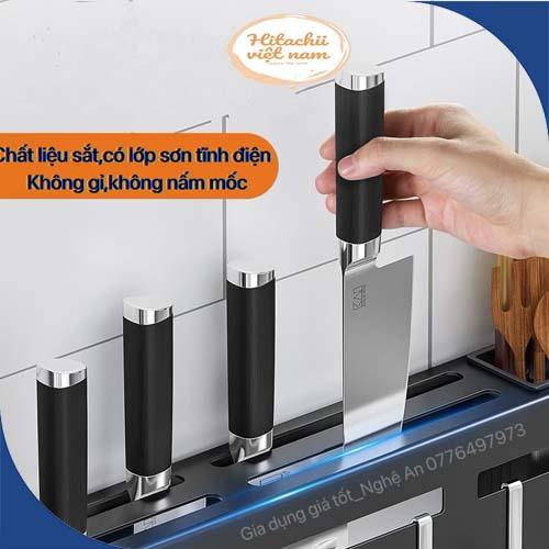 Giá Cài Dao Kéo Treo Tường Nhà Bếp Có Móc Treo Đồ Không Cần Khoan Vít Bằng Kim Loại Phủ Sơn Tĩnh Điện, Kệ Nhà Bêp