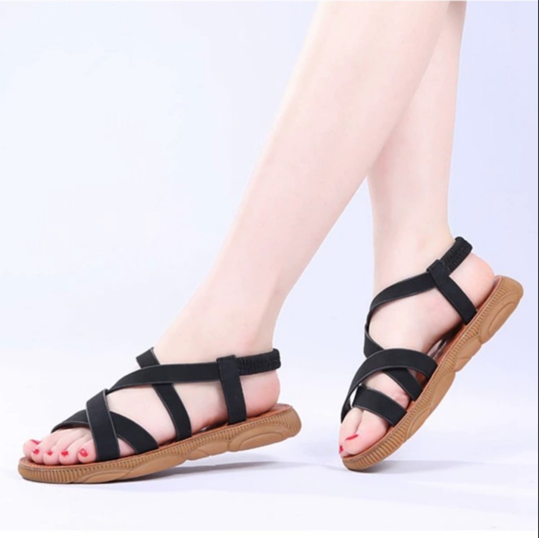 Sandal đế bệt quai chéo da mềm êm chân