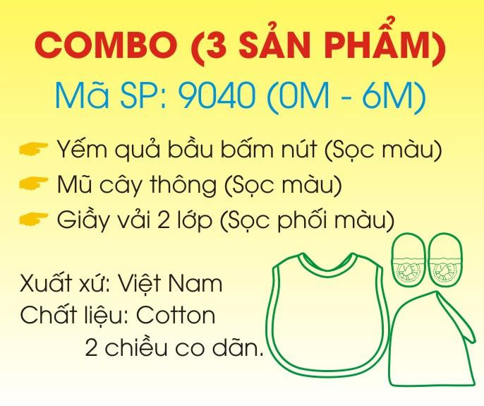 Combo 3 Sản Phẩm Dành Cho Bé Sơ Sinh (Nón, Yếm và Giày Vải)