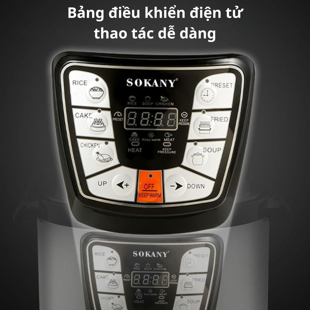 Nồi áp suất điện tử đa năng SOKANY SK2401 công suất 1000W, dung tích lên đến 6L, nấu ăn nhanh chóng, tiết kiệm thời gian - HÀNG CHÍNH HÃNG - DELIYA