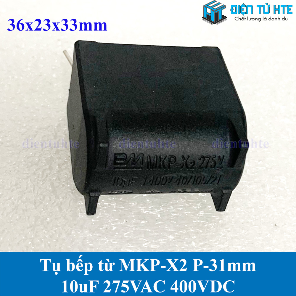 Tụ bếp từ MKP-X2 10uF 275VAC 400VDC pitch 31mm Đen size 36x23x33mm