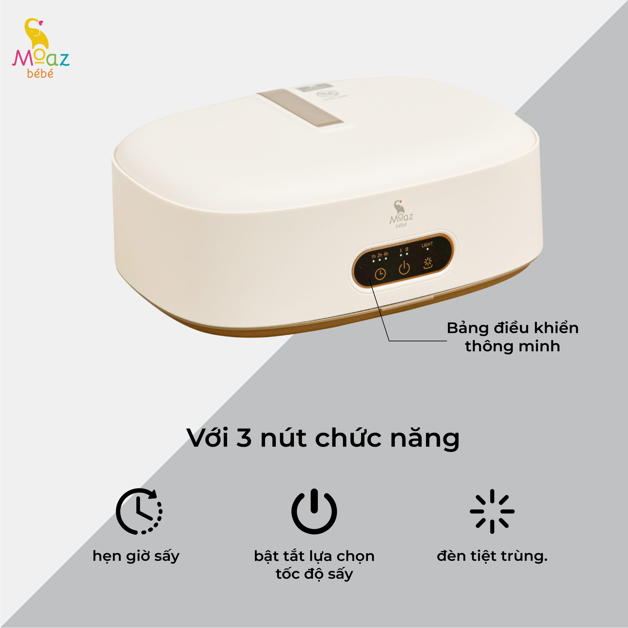 Máy sấy quần áo cho bé gắn đèn Led tiệt trùng Moaz Bébé MB - 048