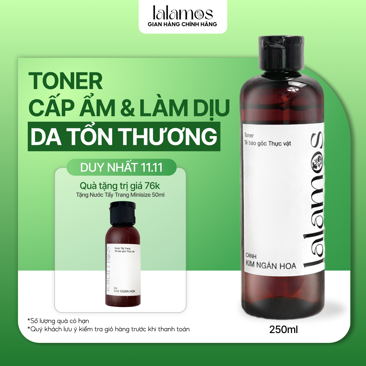 Toner Cánh Kim Ngân Hoa Lalamos Dưỡng Ẩm Và Se Khít Lỗ Chân Lông 250ml