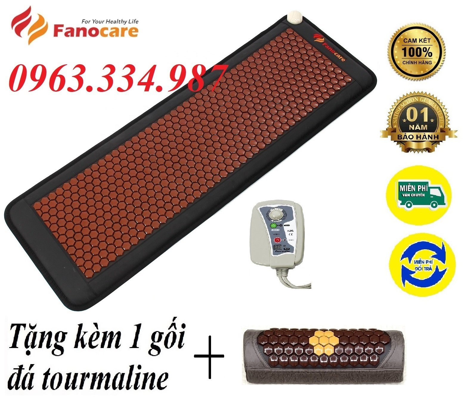 Thảm đá nhiệt nóng Fanocare KT 50x150cm đá lục giác nâu
