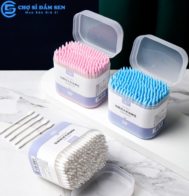 Tăm bông Cotton 2 đầu (hộp 200 que) đa năng, lấy ráy tai, makeup hoặc vệ sinh những chỗ diện tích nhỏ G449-TamBong200