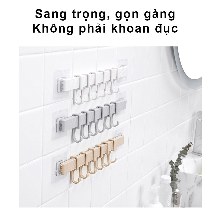 Thanh Treo Đồ 6 Móc Dán Tường Nhà Tắm, Nhà Bếp, Thanh Móc Đồ Quần Áo, Cá Nhân