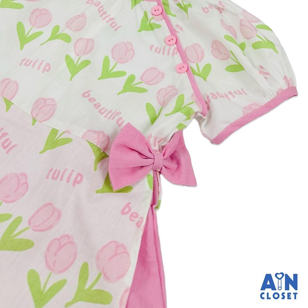 Áo dài váy bé gái họa tiết Tulip Hồng cotton - AICDBG7FQ2YS - AIN Closet