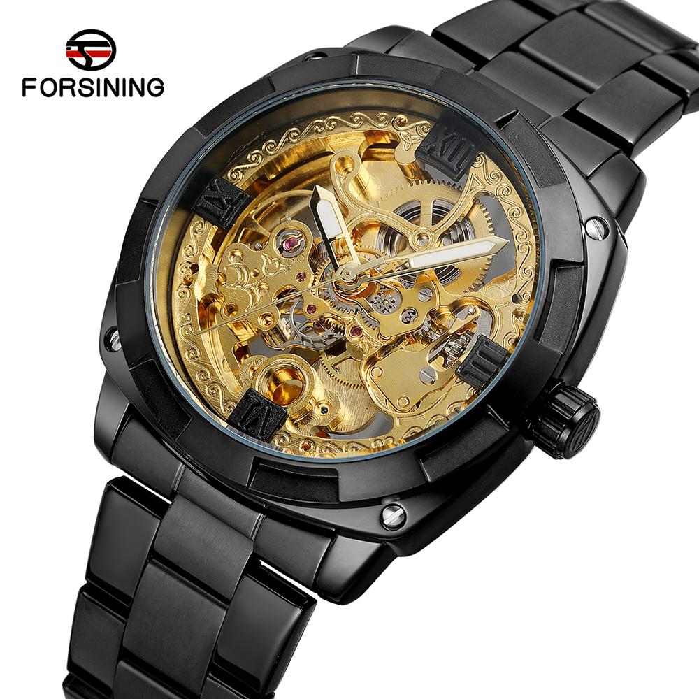 Đồng hồ cơ FORSINING Nam lên dây tự động sang trọng dây đeo tay bằng thép không gỉ tinh tế