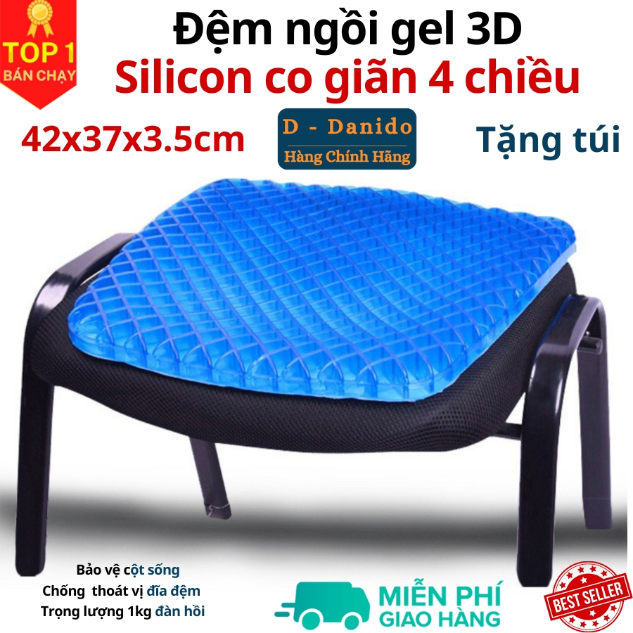 Đệm ngồi Gel 3D tổ ong thoáng khí, Đệm ngồi cao cấp chất liệu Silicon co giãn 4 chiều mát lạnh siêu êm - Hàng chính hãng D Danido