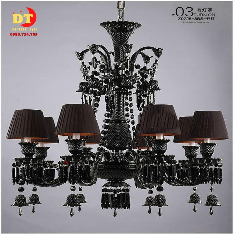 Đèn chùm nến phale đen chao vải đen 18 tay phòng khách phong cách bắc âu cổ điển DQM