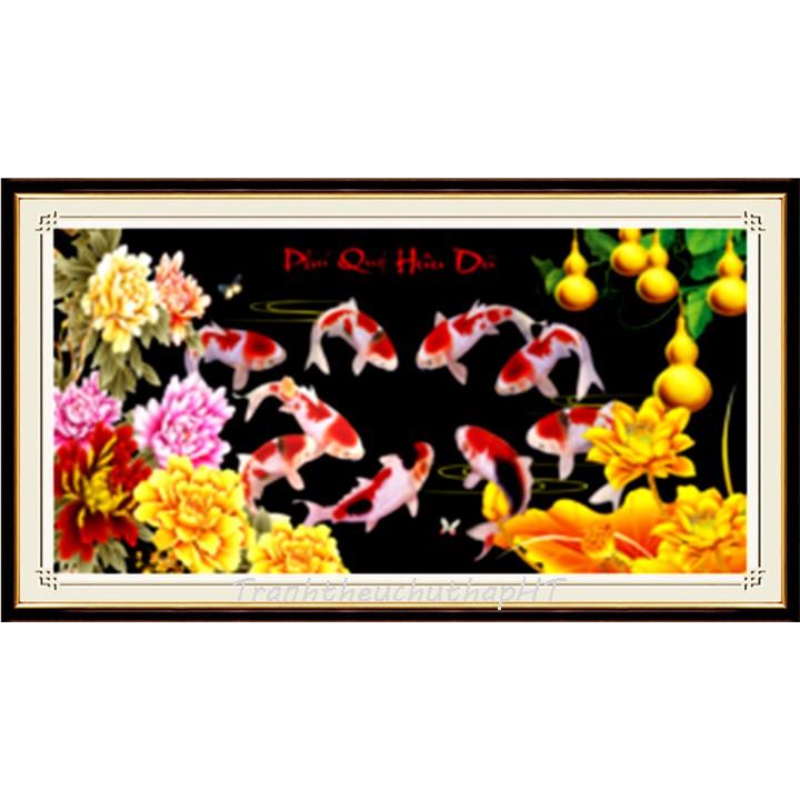 Tranh đính đá Cửu ngư quần hội 130*65cm - tự đính