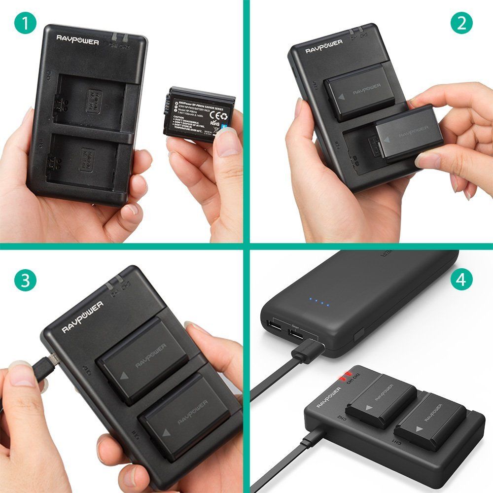 Bộ 2 Pin Và Sạc Kép RAVPower Cho Sony FW50 A6000 A6300 A6400 A6500 A6600 A7II A7SII A7RII A7 Nex - Hàng Nhập Khẩu