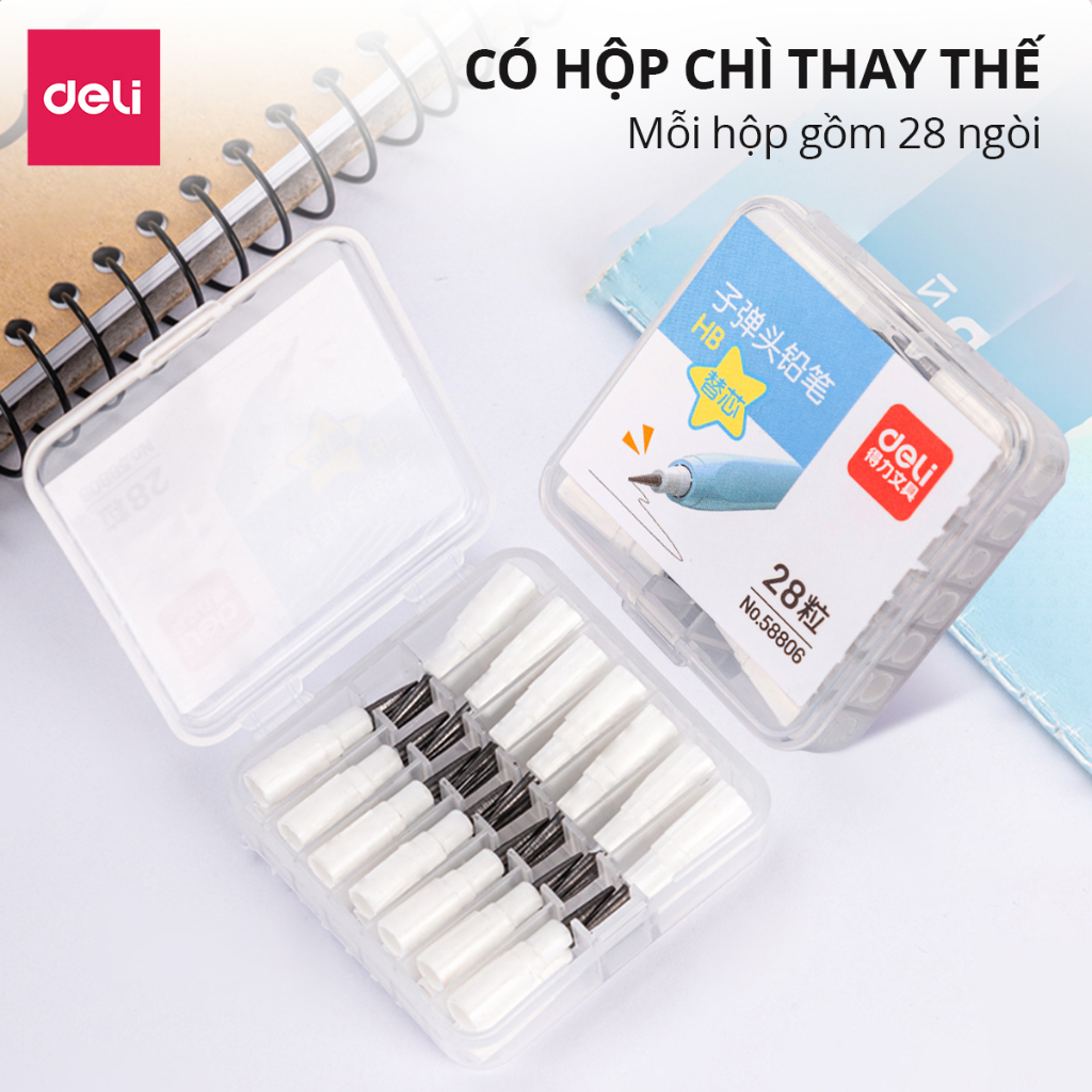 Set 3 bút chì khúc học sinh HB Deli màu pastel ngẫu nhiên có thể thay thế ngòi, an toàn cho trẻ em khi sử dụng