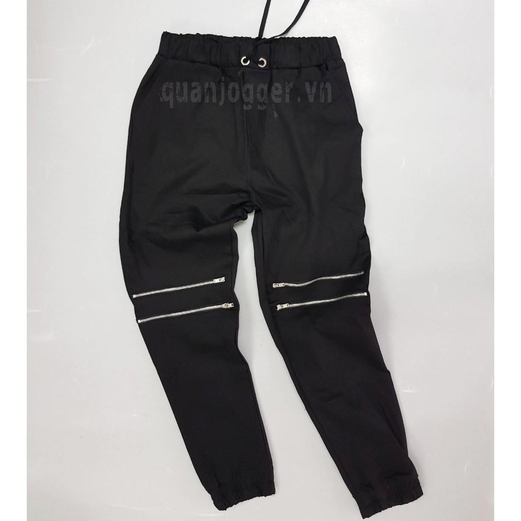 Quần jogger kaki nam nữ phối khóa gối vải xịn co giãn (4khoa