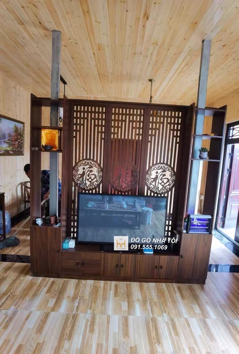 Vách Ngăn Trang Trí Phòng Khách Liền Kệ Tivi Hoa Văn 2m2 X 2m4 - TR632