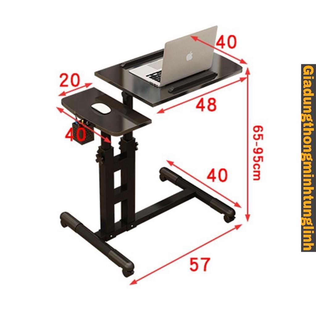 Bàn Laptop Di Động Thông Minh nâng hạ chiều cao Mặt bàn điểu chỉnh độ nghiêng kèm giỏ bút, có bánh xe di chuyển