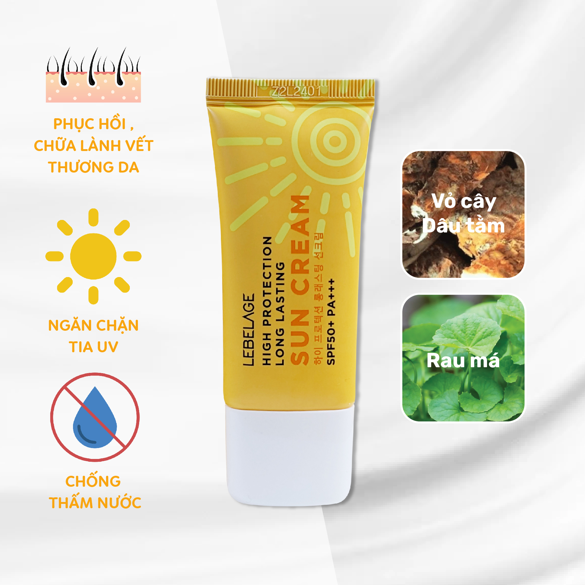 Kem Chống Nắng Chống Thấm Nước Lebelage SPF50+ Pa+++ High Protection Long Lasting Sun Cream Chiết Xuất Lá Lô Hội 30ml