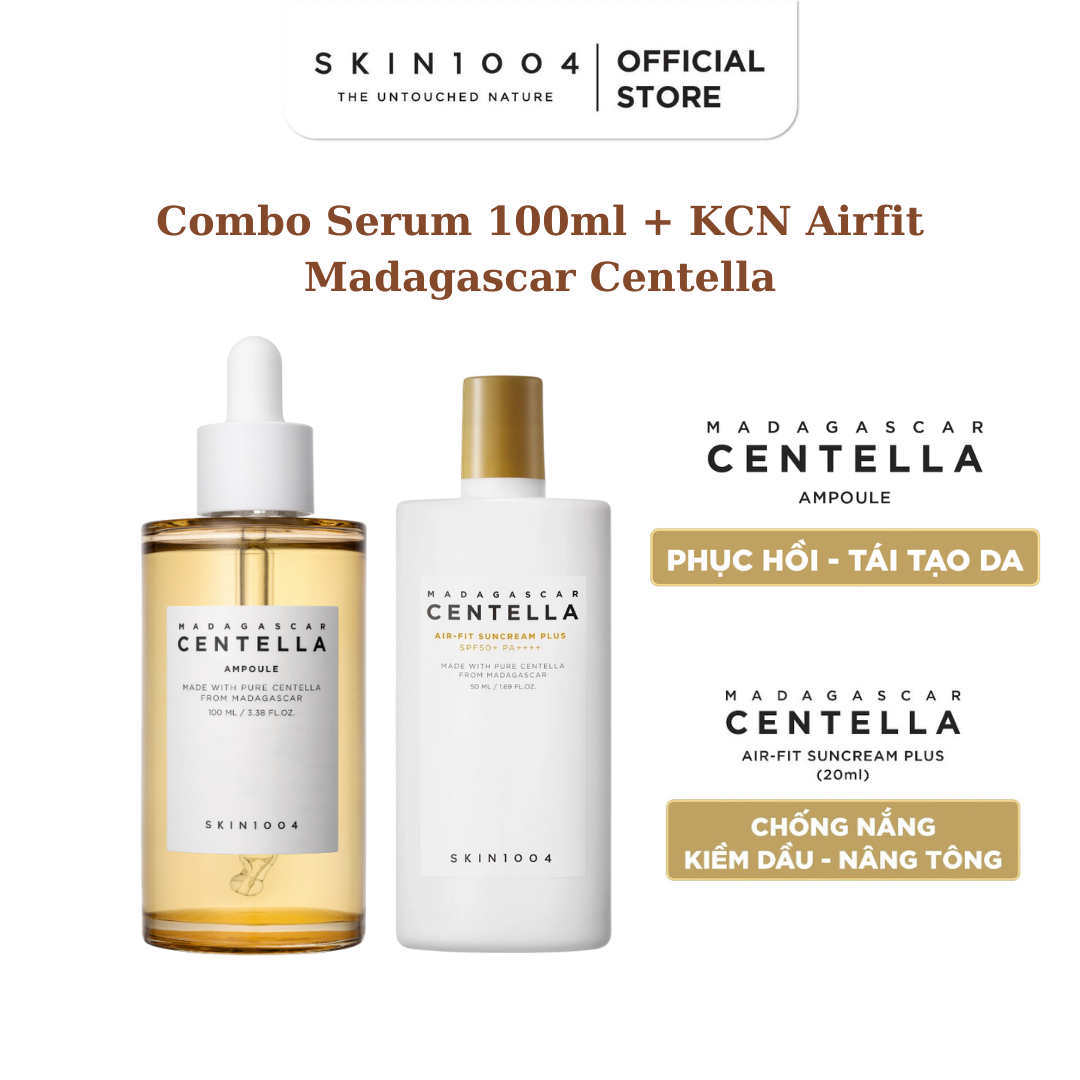 Combo Skin1004 Madagascar Centella Kem chống nắng Air-Fit SunCream Plus 50ml & Tinh chất rau má Ampoule 100ml
