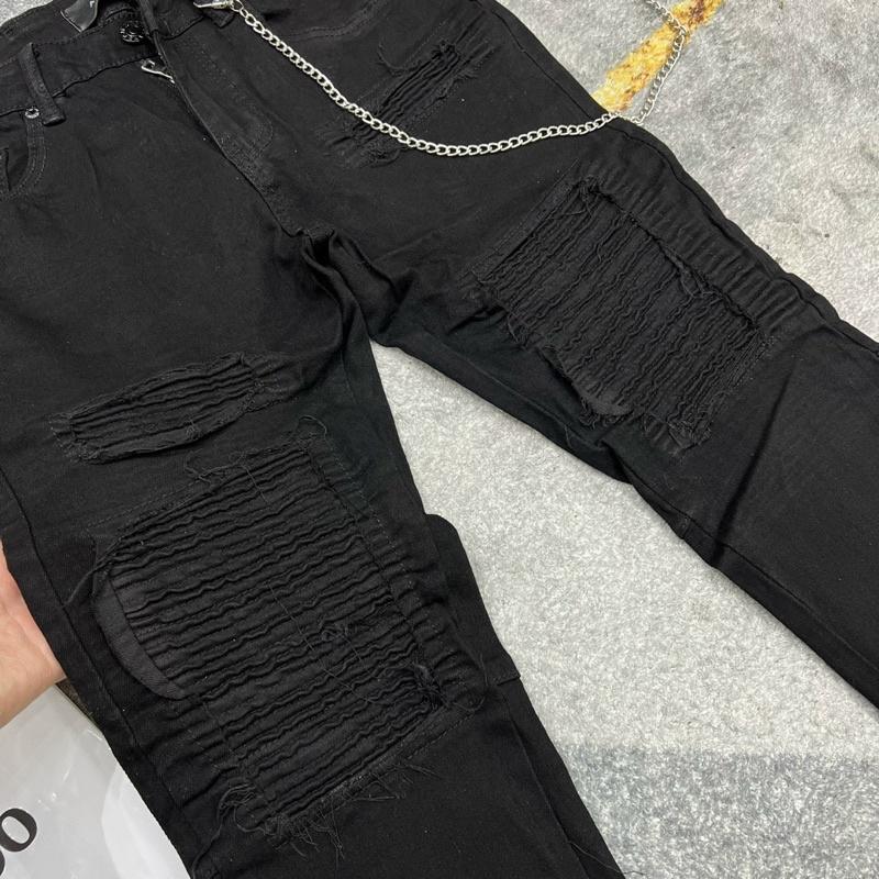 Quần Jean mài đơn giản - Quần bò vá gối khoá ống new