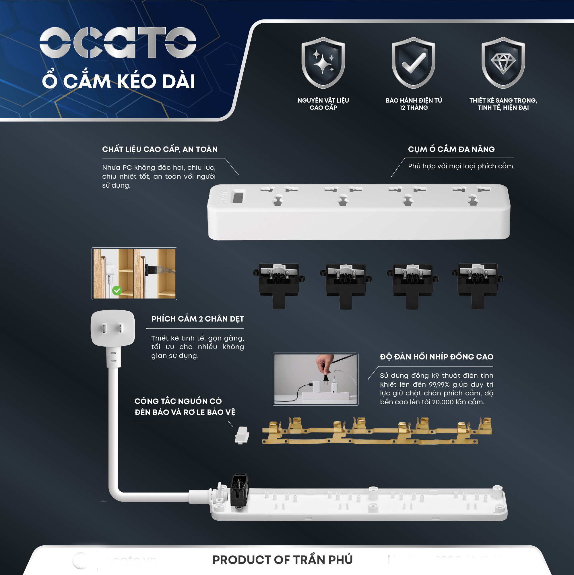 Ổ cắm điện kéo dài OCATO Trần Phú OCATO A40-4D