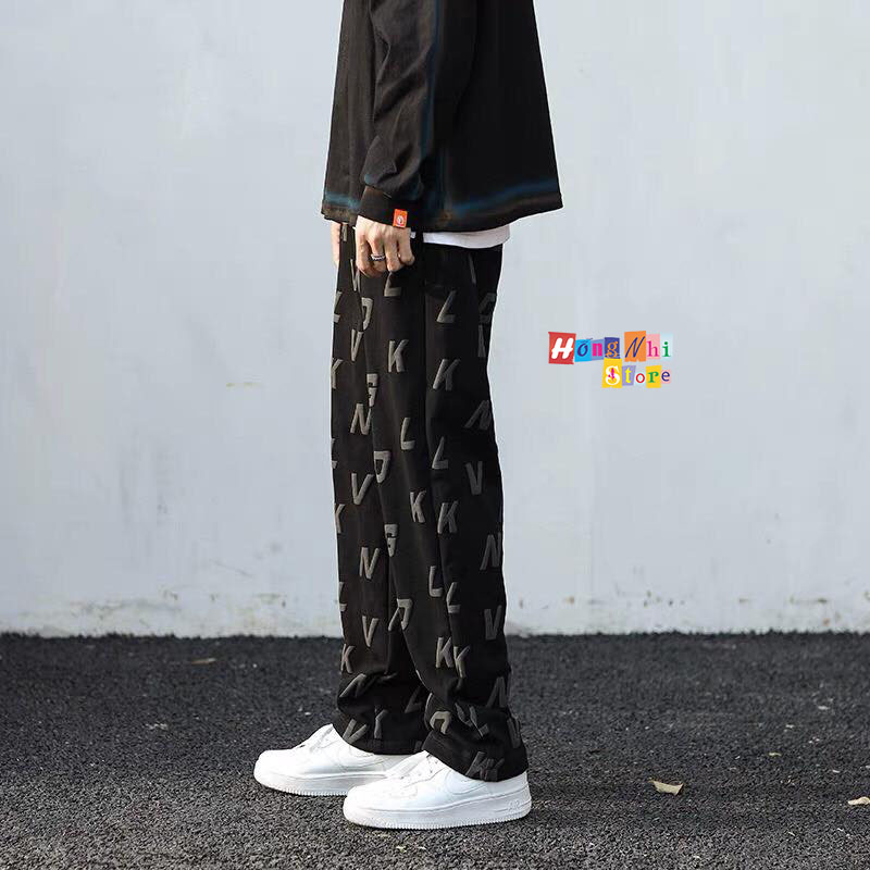 Quần Jogger 3D Ulzzang Unisex Jogger Chữ Cái Dây Rút Lai Ống Rộng V2 - MM