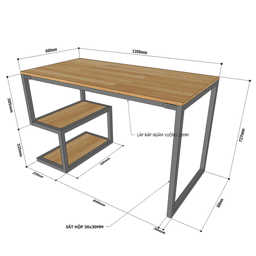 Bàn học UBAN Homeoffice chân bàn kết hợp kệ 120x60x75(cm) FD68032