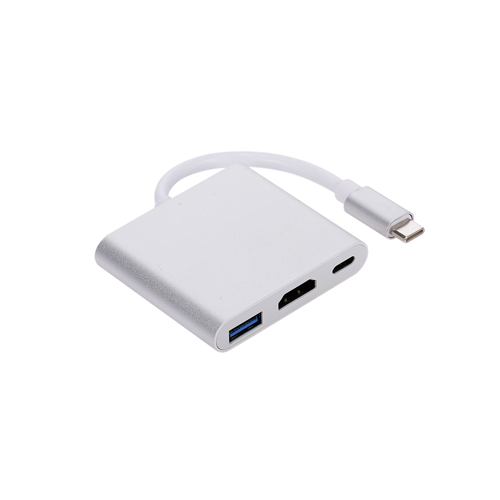 Bộ Chuyển Đổi 3 Trong 1 Loại C Sang USB 3.0 + HDMI + Bộ Chuyển Đổi Bộ Chia Pd Hub Đa Chức Năng Loại C, Màu Bạc