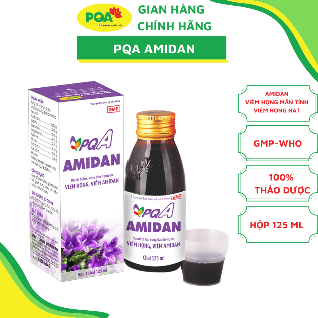 Siro Amidan PQA Giúp Bổ Phế Hỗ Trợ Giảm Ho Giảm Sưng Đau Do Viêm Họng Hộp 125ml