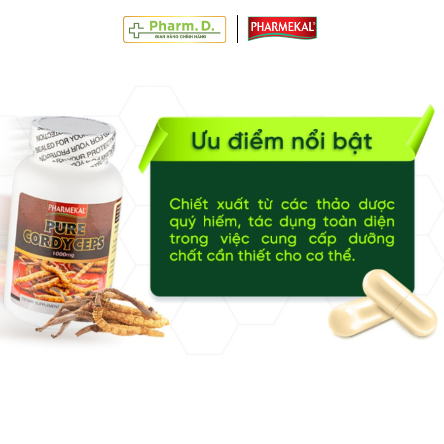 Viên Uống Đông Trùng Hạ Thảo PHARMEKAL Pure Coredyceps 1000mg Hỗ Trợ Sức Khỏe