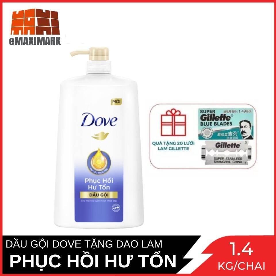 Dầu gội Dove Phục hồi Hư tổn 1400g tặng kèm 20 lưỡi lam Gillette