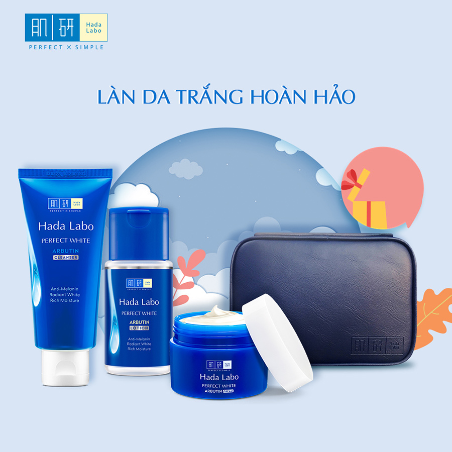 Bộ Dưỡng Trắng Tối Ưu Hada Labo Perfect White – Phiên Bản Đặc Biệt Tiki + Tặng Túi Da Đựng Mỹ Phẩm Cao Cấp Hada Labo