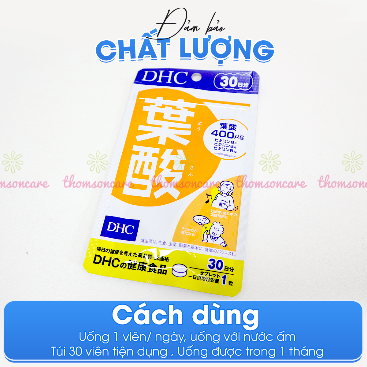 DHC Folic Acid - Bổ sung Vitamin, Axit Folic 400ug 0.4mg cho bà bầu của nhật trước và sau khi sinh - Từ DHC Nhật Bản