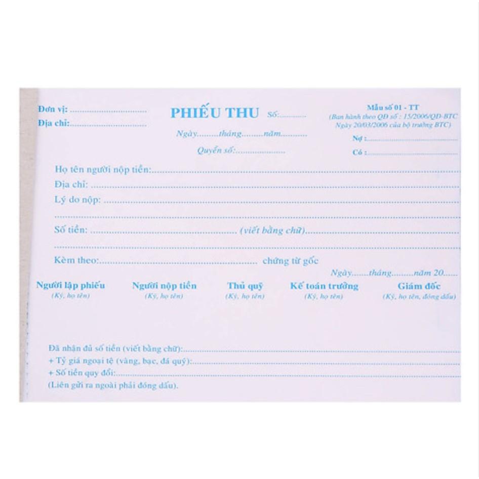 Phiếu Thu 13 x 19 cm 3 Liên 150 tờ NY loại đẹp