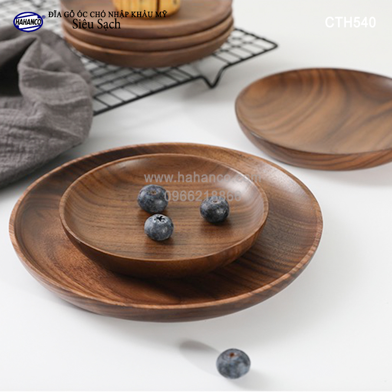 Đĩa gỗ Óc Chó nhập khẩu Mỹ nguyên khối (đủ Size) CTH540 (Walnut) hàng Xuất Khẩu Châu Âu - đĩa bánh mì/trái cây/ bít tết/ pizza/ phụ kiện chụp ảnh, bày món ăn trong nhà hàng - Sang trọng trên bàn ăn - HAHANCO