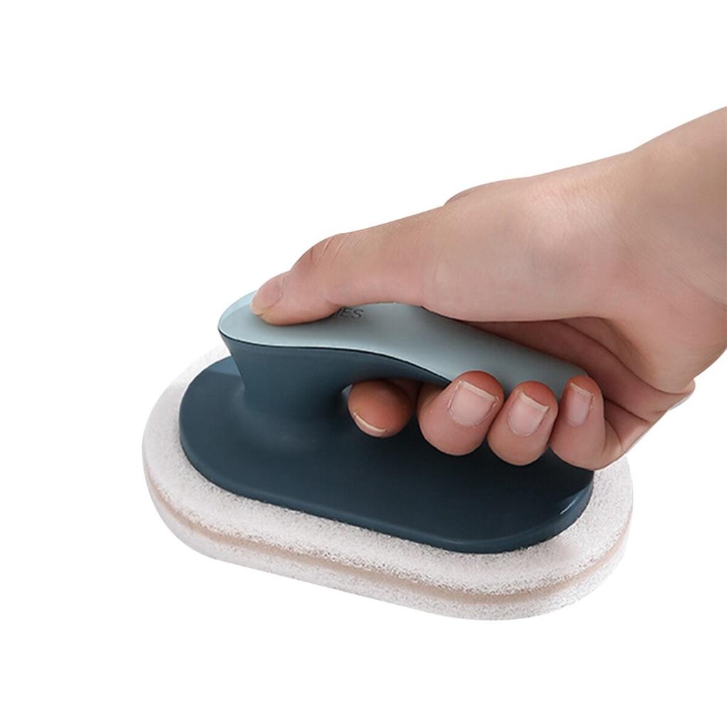 Cleaning Brush, Portable Household Sponge Brush with Handle for Kitchen Bathroom, Yellow/Dark Blue/White