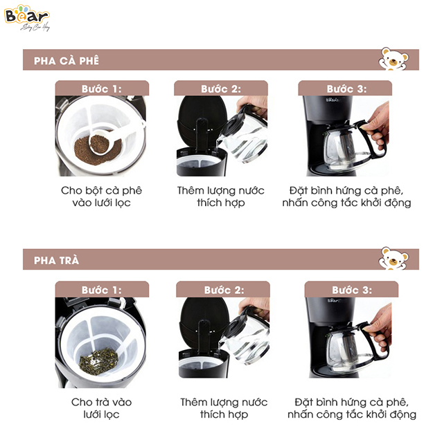 Máy Pha Cafe Mini Bear CF-B06V2 Đa Năng Công Nghệ Kiểm Soát Giữ Nguyên Hương Vị - Hàng Chính Hãng