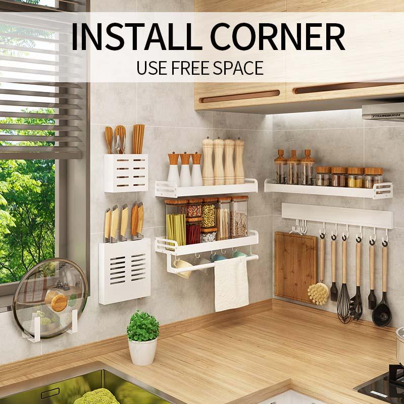 Vật Dụng Nhà Bếp Đấm Không Mạnh Treo Tường Mặt Dây Chuyền Có Giá Để Đồ Inox Giá Để Dao Trắng Kệ Gia Vị Giá