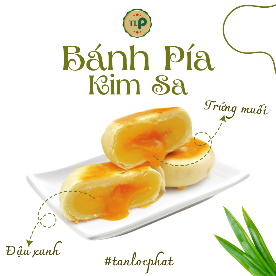Bánh Pía Kim Sa TLP | Vị Đậu Xanh Nhân Trứng Muối | Túi 480g 12 Bánh | Đặc Sản Sóc Trăng