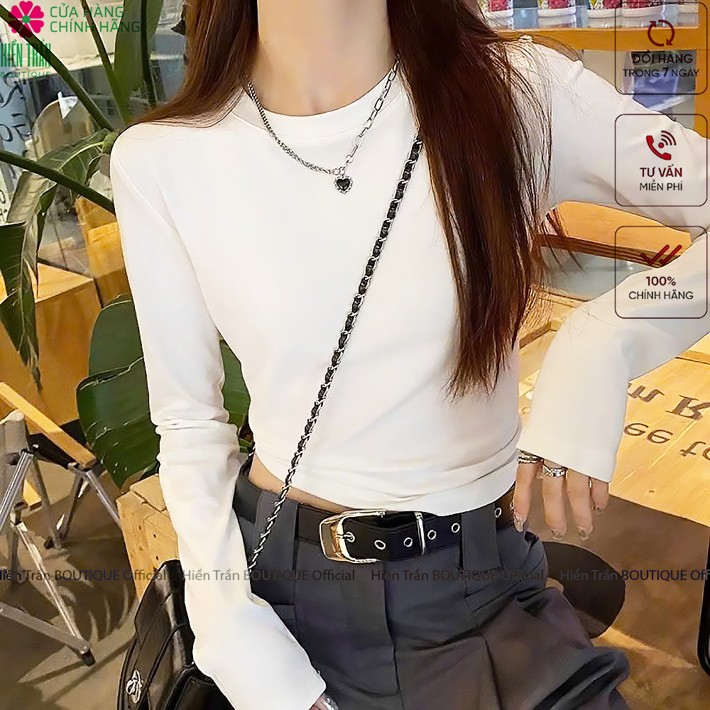 Áo thun trơn Hiền Trần BOUTIQUE cổ tròn crop dáng lỡ tay dài mặc thu đông siêu xinh cho nữ - Top Nữ Women A10