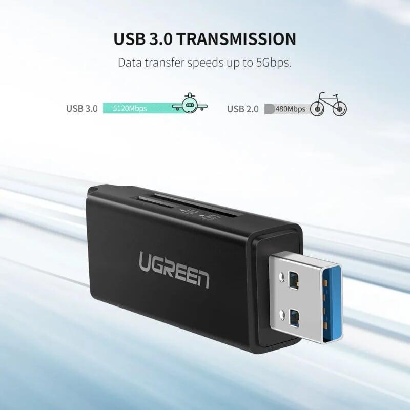 Ugreen UG40750CM104TK Màu Đen Đầu Đọc Thẻ Nhớ SD/TF USB 3.0 - HÀNG CHÍNH HÃNG