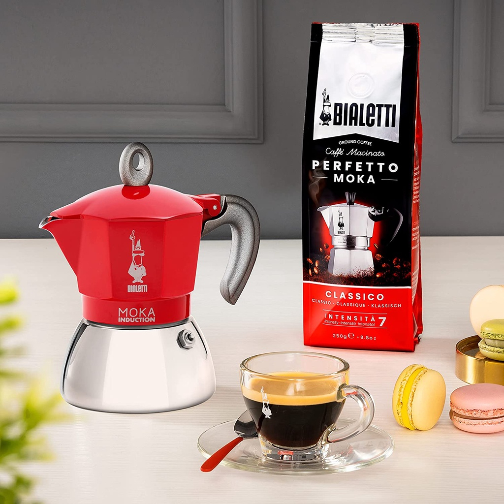 Ấm Pha CAFE BIALETTI MOKA EXPESSO ITALY 4 Cốc, Màu Đỏ, Dung Tích 150ml, 4 Tách, Sang Trọng, Tiện Dụng, Dùng Cho Mọi Loại Bếp, Nhập Italy, Bảo Hành 12 Tháng