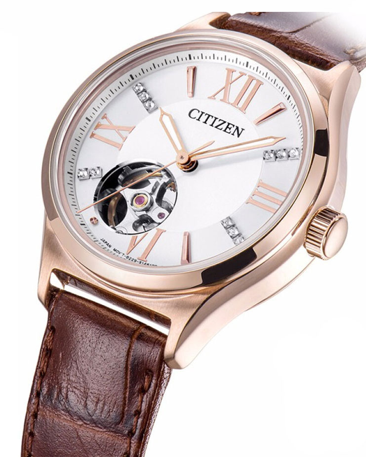 Đồng Hồ Nữ Citizen Đính Đá Swarovski Dây Da PC1003-07A - Mặt Trắng (Sapphire)