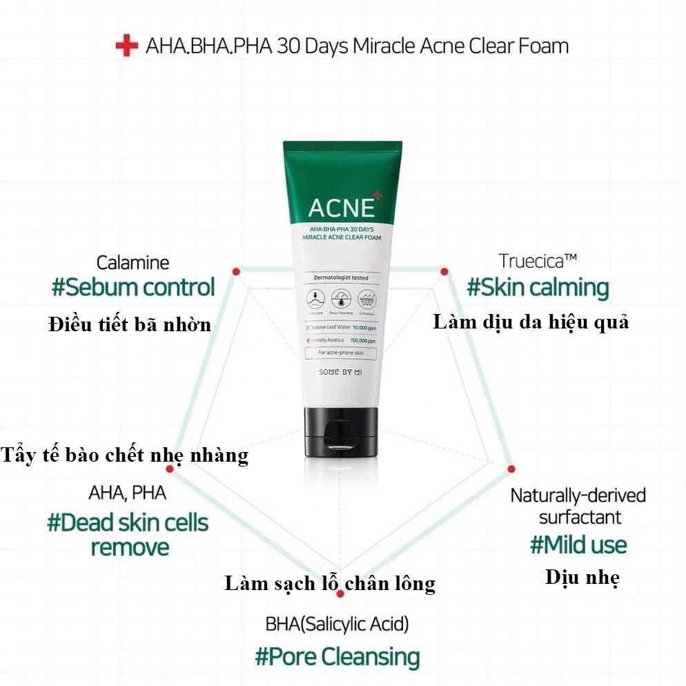 Sữa Rửa Mặt Cho Da Mụn Some By Mi AHA-BHA-PHA 30 Days Miracle Acne Clear Foam 100ml