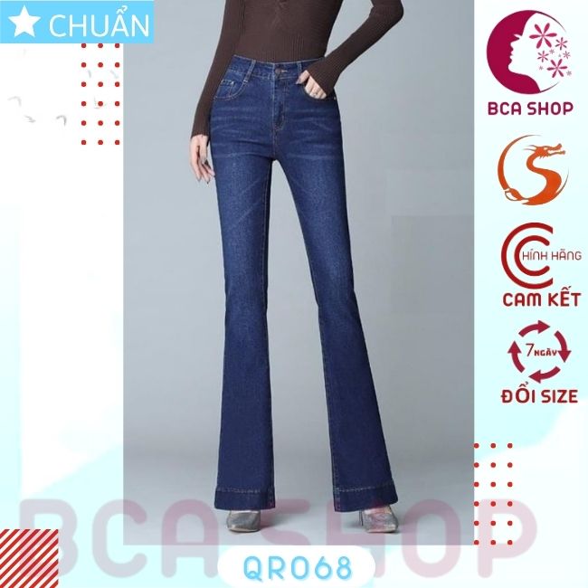 Quần jean nữ ống loe QRO68 ROSATA tại BCASHOP dáng dài lai cao, lưng cao 1 nút, phom chuẩn, chất liệu jean cao cấp - màu xanh