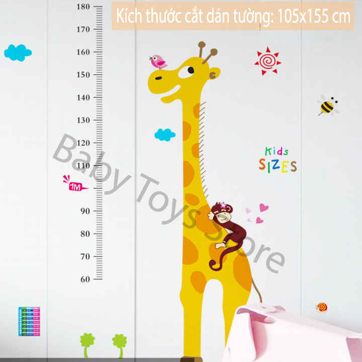 Decal dán tường thước đo chiều cao cho bé kids sizes dễ thương - Trang trí decor phòng cho bé - Quà Tặng sinh nhật cho trẻ